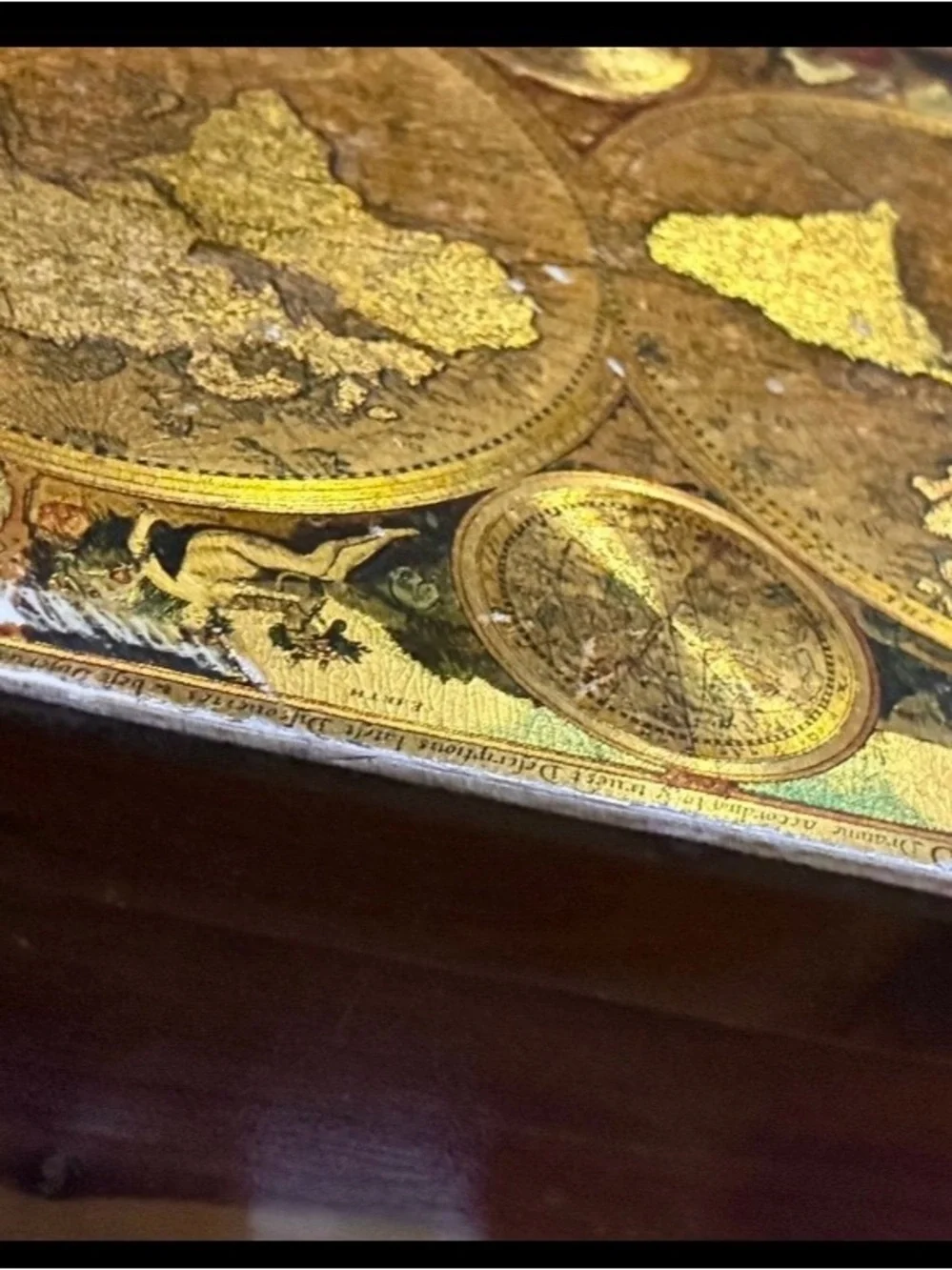 Vintage Gold Gilt Decoupage Wooden Box - 1627 John Speed World Map